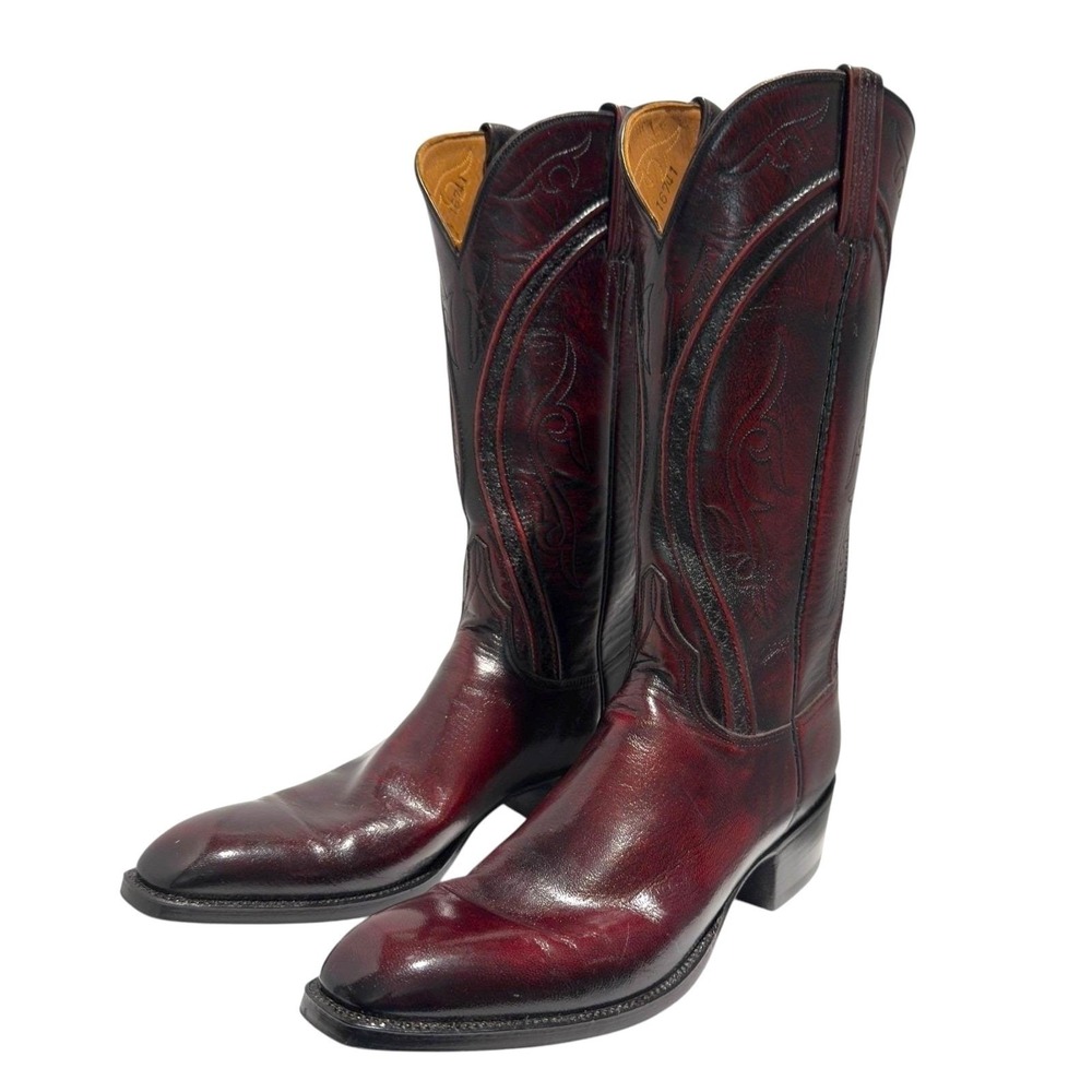 Lucchese Cowboy Boots 10.5 2A AA Narrow Black Cherry Leather Western USA